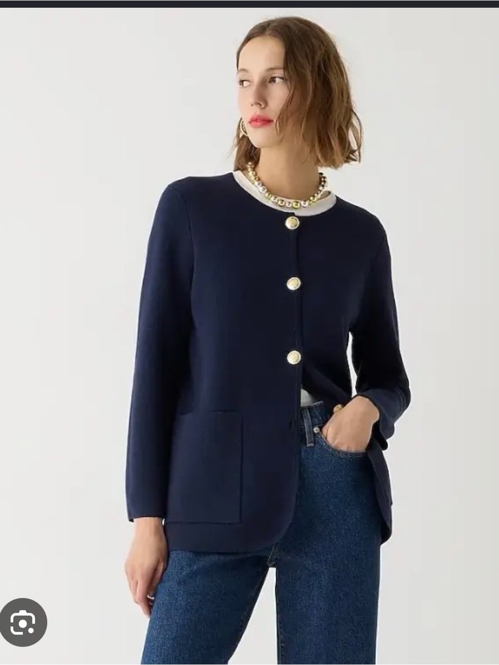 J. Crew Giselle Navy Round-Neck Cardigan Sweater Blazer